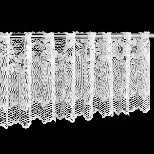 Molaxhome Spitze Scheibengardinen Kurzstores Valance für Küche 684-07 | Kurz Küchengardinen,Weiß Bistrogardine,Jacquard Fenstervorhang für Küche,Fensterschal mit gebogter Kante