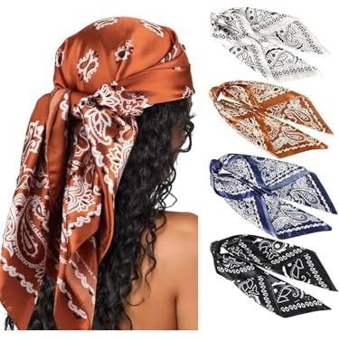 Generisch Kopftuch für Frauen, 3 Stück Großes Quadratisches Satin-Kopftuch Halstuch Satin-Kopftücher Seidengefühl Haarbandana Schal Boho-Kopfwickel Kopfbedeckung