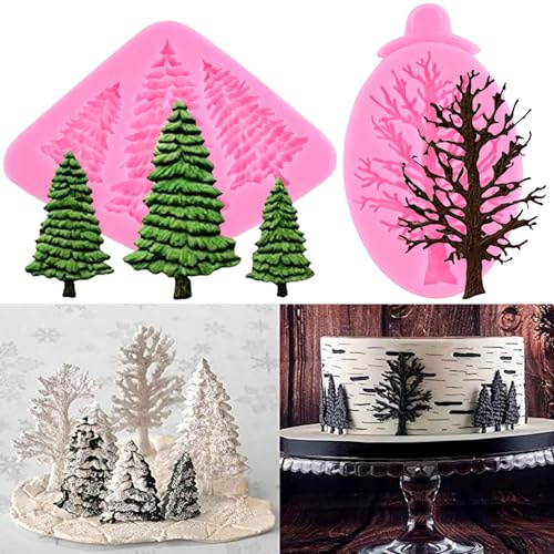 RFGHAC Silikonform für Weihnachtsbaum-Fondant-Kuchen, für Weihnachten, Geburtstag, Party, DIY, Kuchendekoration, Cupcake-Topper, Polymerton, Süßigkeiten, Schokolade, Gummipaste, 2 Stück