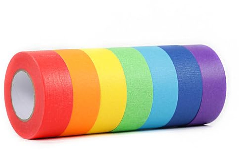 Vsosfiza 7 rolls Rainbow Masking Tape,Colourful Adhesive Tape,removable without residue,Decorative Masking Tape for handicrafts for murals, art, lettering and crafts(13m*25mm*7rolls)
