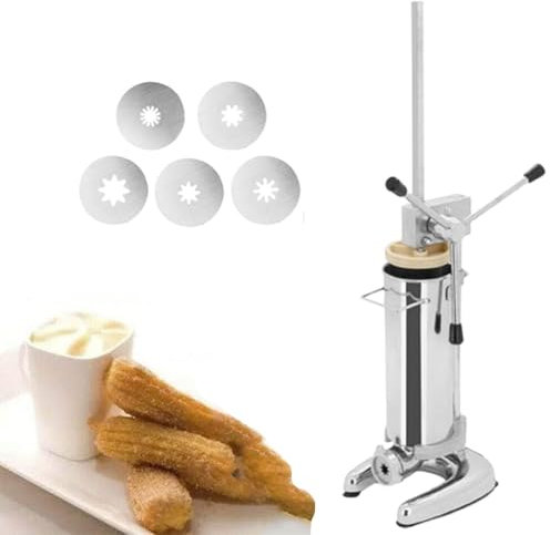 MhWrughts Macchina per Churros in Acciaio Inossidabile, Macchina per riempire Bastoncini di Pasta Manuale a 5 stampi, Macchina per Ciambelle alla Frutta Latina di Grande capacità da 2L/3L,3L