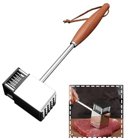 Mazo para Carne y Aguja para Carne Ablandador de Martillo para Carne 2 en 1, Mazo para Ablandador de Carne, con Mango de Madera Antideslizante, Mazo para Carne de Cocina, Chefs Caseros
