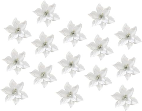 CANIGHT 15stücke Teiliges Künstliche Weihnachtsblumen Für Weihnachtsbaum-Dekoration Glitzernde Simulation Blumen Wiederverwendbar Für Hochzeiten Und Feiertagsfeiern Silberne Farbe