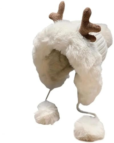 YUECIBAI Fliegermützen 1 Satz Hut Handschuh Set Wind Dichte Kappe Kugel Hohe Elastizität Strick Mütze Fäustlinge Mütze Mütze Handschuhe Kit Weiß