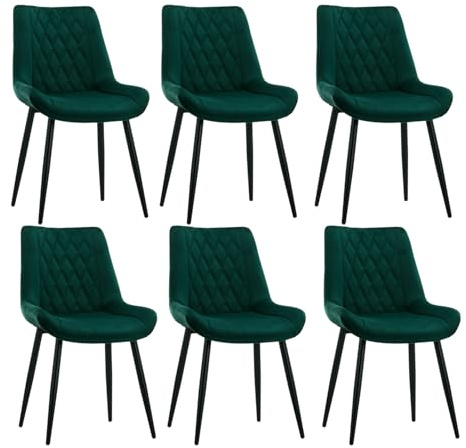 CLIPOP Esszimmerstühle 6er Set, Sitzfläche aus Grün Samt, Küchenstühle, Wohnzimmerstühle, Polsterstühle mit Rückenlehne, Stühle für Esszimmer, Küche, Wohnzimmer, Büro