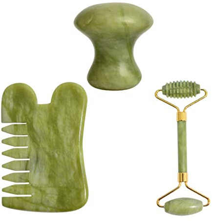 HAPINARY 1satz Gesichtsmassagegerät Und Ganzkörpermassagewerkzeug Grüner Jade-kamm Und Pilzstein Für Anwendung Zu Hause Schönheitssalon Fördert Die Aufnahme Von Hautpflegeprodukten