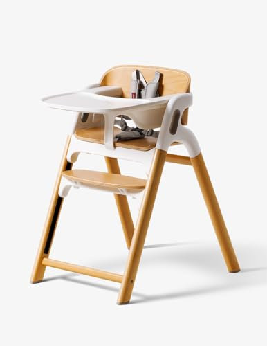 Momcozy DinerPal Hochstuhl aus Buchenholz, verstellbar & umwandelbar für Babys, Kleinkinder & Erwachsene, mit Lernstuhl-Funktion und spülmaschinenfestem Tablett
