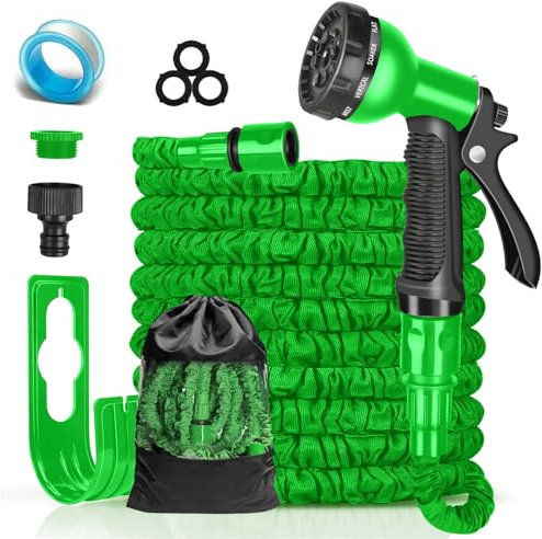 FASCINATDECO Tubo Estensibile da Giardino 30 Metri, Tubo Acqua Giardino per Irrigazione con Raccordi da 1/2 e 3/4, Lattice a 3 Strati Resistente, Senza Pieghe, 8 Modalità di Spruzzo