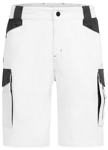 BWOLF Daytona Arbeitsshorts Stretch, Arbeitshosen Männer Kurze, Arbeitshose Herren mit vielen Taschen Weiß S