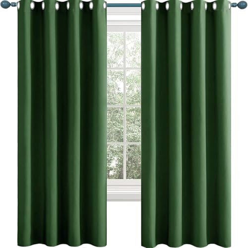 Wärmeisolierte Vorhänge 85x220cm Verdunkelung UV Schutz Geräuschreduzierung Wasserdicht 2er Set für Küche und begehbaren Kleiderschrank, Dunkelgrün