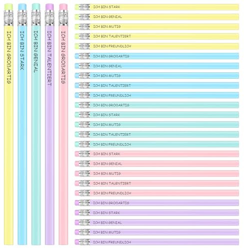 Tenare 30 Stück Motivation Bleistifte mit Radiergummi - HB Holzbleistifte in 5 Farben mit Positiven Spruch Graviert, Graphitstifte Set zum Zeichnen & Schreiben - Ideal für Erwachsene Lehrer Kollegen