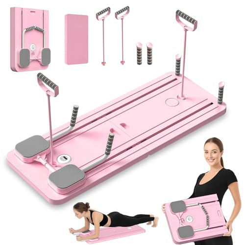 Pilates Board, 5 en 1 Pilates Reformer avec Roue Abdominale à Rebondissement Automatique et Minuterie, AB Roller Machine Pliable Multifonctionnel pour la Maison et la Salle de Sport