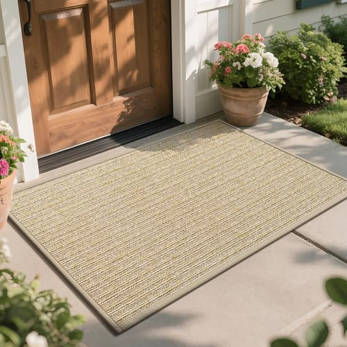 QiCaiJia Front Door Mat 31x47, Heavy Duty Waterproof Dirt Trapping Non-Slip Doormats, Low Profile Entrance Mats for Front Indoor/Outdoor, Brown