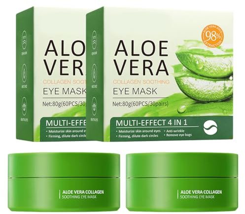 HIULLEN 120 Pezzi Collagene Patch Occhi, Maschera Occhi di Aloe Vera, Patch Occhiaie e Borse,Rimuovi e Puffiness, Ldratante e Anti-Età,Anti Rughe, Migliora Rughe e Rassoda la Pelle degli Occhi