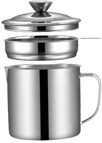 TOYZFRIENDY Stainless Steel Oil Dispenser with Strainer and Lid Heat Resistant Grease Container for Kitchen Cooking Reusable Oil Filter Pot with Ergonomic Handle Soy Sauce Vinegar Storage