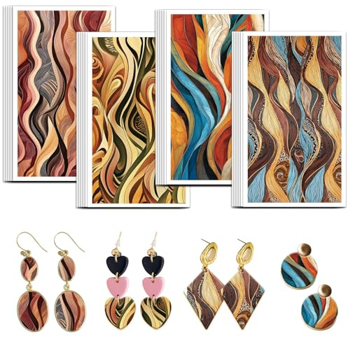 OLYCRAFT 24pz 4 Stile Carta da Trasferimento per Argilla con Onde Color Terra Linee Colorate Fogli di Trasferimento per Argilla Polimerica Piccole Decalcomanie per Orecchini Creazione di Gioielli
