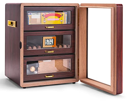 CIGARLOONG Cigar Humidor Cabinet Cedar Wood 3 Large Layer, Cigar Cabinet for 110 Cigars Contain Humidifier & Hygrometer,Luxury Gifts for Cigar Lovers, Cigar Accessories for Men (Purple-Brown)