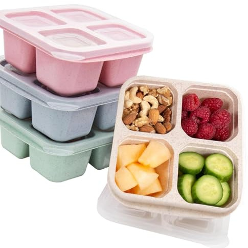 DOPKUSS 4 Pack Snack Containers with 4 Compartments Bento Snack Box | Reusable Meal Prep Lunch Containers for Kids Adults, Divided Food Storage Containers for School Work Travel