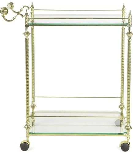 Chariot de service de luxe en laiton avec plateaux en verre - Élégant chariot de bar / chariot de style vintage - 2 niveaux - 83 x 83 x 84 cm - Pièce d'exposition d'art italien