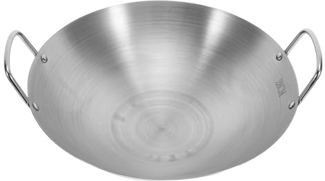 Artibetter Stainless Steel Wok Pan with Dual Handles Round Bottom Kitchen Pot Easy Clean for Stir Fry and BBQ Cooking