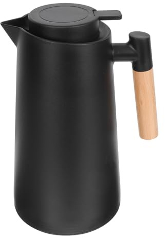 VICASKY Bouilloire Isotherme Maison Grosse Capacité 1,2l Verre Intérieur Poignée Bois Multifonction, Récipient D'eau Chaude Portable pour Café et Thé Usage Quotidien Noir