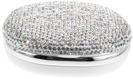 SOESFOUFU Rhinestone Prydd Plastfodral för Tandställning och Tandprotes Hållare för Ortodontiska Skenor och Aligners Robust Förvaringslåda med Spegel för Hem och Resor