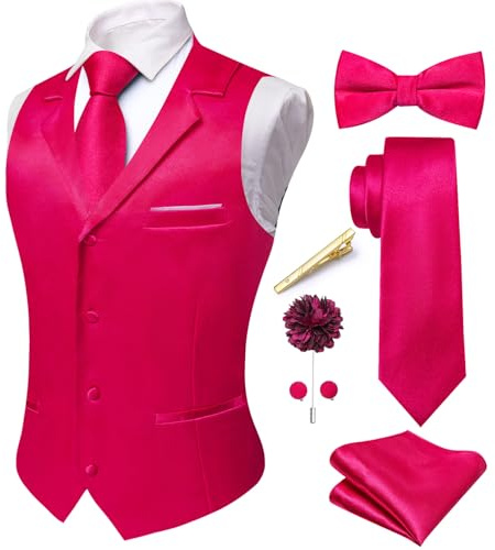 Hi-Tie Herren-Anzugweste, einfarbig, Paisley-Samt, Krawatte, Fliege, Einstecktuch, Manschettenknöpfe, Anstecknadel-Set, Smoking, Business