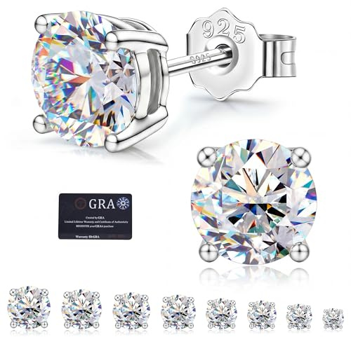 FANCH Moissanite örhängen 0,6-4 ct kvinnor 925 sterling silver glänsande rund D-skuren färg VVS1 diamant skapade diamantörhängen 18K vitguld pläterade allergivänliga örhängen 4-8 mm med låda