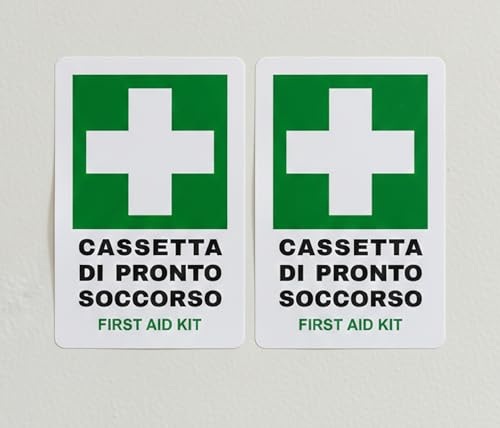 2 Adesivi Cassetta di Pronto Soccorso, PVC Impermeabile, 10x15 cm, Verde e Bianco, per Interno ed Esterno, 2 Pezzi primo soccorso COD214