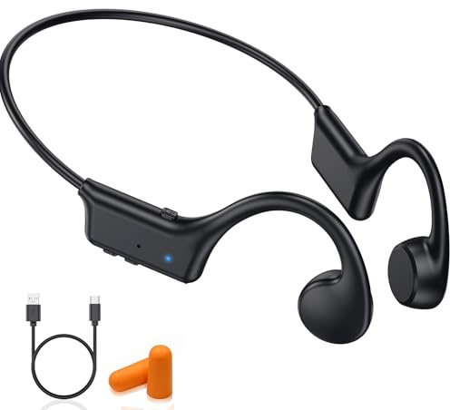 Casque Conduction Osseuse Bluetooth, Écouteur Conduction Osseuse Sans Fil Oreilles Ouvertes avec Micro, Open Ear Sport Étanche Conduction Casque pour Course à Pied, Sport, Cyclisme, Fitness (Noir)
