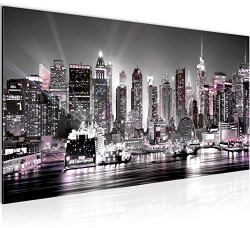 Runa Art Wandbild New York City 1 Teilig 100 x 40 cm Modern Bild auf Vlies Leinwand Skyline Wohnzimmer Büro Rosa Grau 605512b