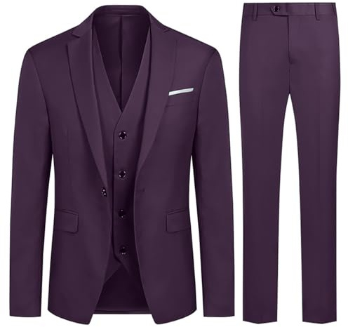 Allthemen Costumes 3 pièces Homme Elegant Formel Veste et Pantalon Gilet | Slim Fit Smoking,Mariage d'Affaires Casual,Couleur Unie,4 Boutons,Sac De Poitrine Réel,Classique Revers,Tailles Européennes