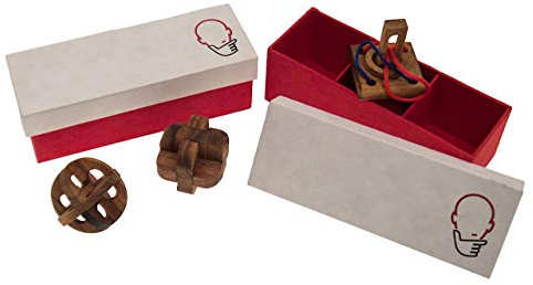 ROMBOL Geschenkbox mit Knobelspielen, Holz-Spiel, Denkspiel, Knobelspiel, Geduldspiel aus Holz, Geschenkbox:3er Geschenkebox