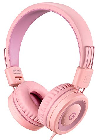 noot products K11 Kids Headphones Wired 3.5mm Jack Tangle-Free Soft Pink
