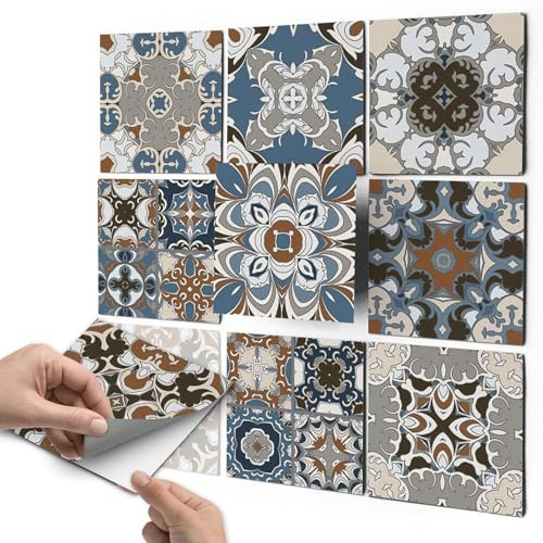 CREATISTO Fliesenaufkleber Fliesenfolie Mosaikfliesen - Klebefolie Aufkleber für Wand-Fliesen I Klebefliesen Deko Folie für Fliesen in Küche u. Bad/Badezimmer (15x15 cm I 9 -Teilig)