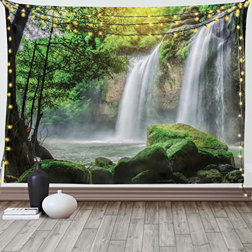 ABAKUHAUS Grün Wandteppich, Wasserfall Natur Exotic aus Weiches Mikrofaser Stoff Waschbar ohne Verblassen Digitaldruck, 150 x 110 cm,Weiß Grün