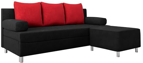 Mirjan24 Schlafsofa Dover mit Bettkasten und Hocker (Alova 04 + Alova 46) | 3-Sitzer-Sofa mit Schlaffunktion und Kissen-Set für entspanntes Sitzen und komfortables Schlafen