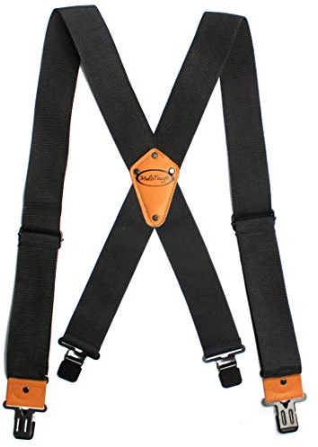 MELOTOUGH Men's Industrial Strength Suspenders Partial Elastic Tradesperson's Suspenders 2 inch Wide Tool Belt Suspenders (Black)