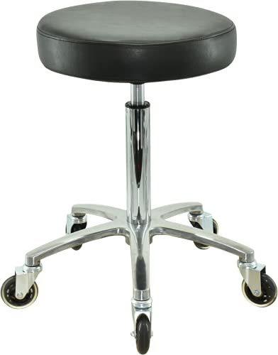 VAKON SALON - Premium Rollhocker höhenverstellbar von 55 bis 75 cm - Rundsitz - Drehhocker Arbeitshocker Praxishocker