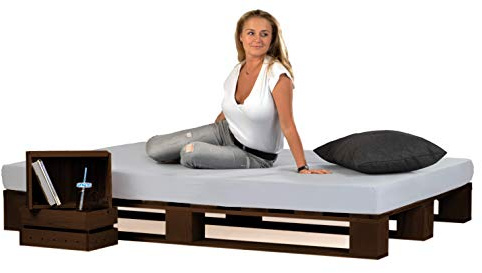 sunnypillow Palettenbett aus Holz Holzbett 140x200 cm Palisander Massivholzbett Bett aus Paletten Fichte europalette Palisander Loft 80 90 100 120 140 160 180 200 220 240 x 200cm
