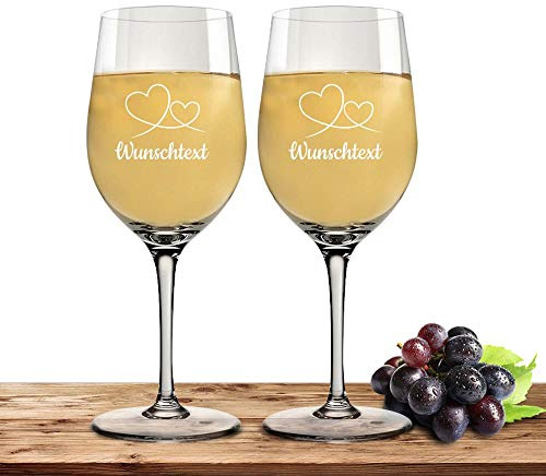 Deitert Leonardo Weißweinglas 300ml Ciao+ für Valentinstag mit Name oder Wunschtext (Herzschleife, 2er-Set)