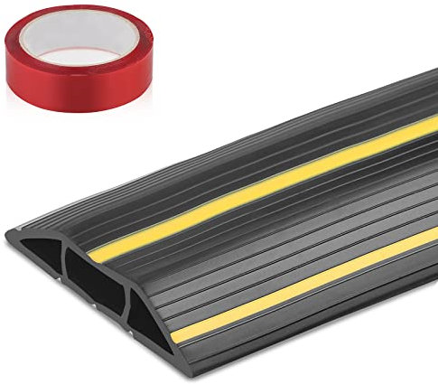 CPROSP Copertura Cavi a Pavimento, Canalina Calpestabile, 200 cm x 8,3 cm, 3 Canali, con Nastro Adesivo 500 x 3 cm Biadesivo