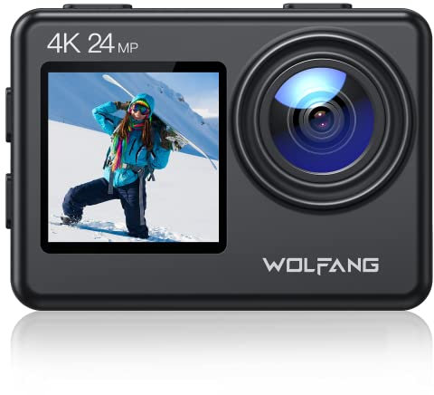 WOLFANG GA200 Action Cam 4K 24MP Unterwasserkamera WiFi 40M wasserdichte EIS Bildstabilisator Touchscreen Helmkamera 170° Weitwinkel Camcorder (Ladegerät, 2 Akkus und Zubehör Kit)