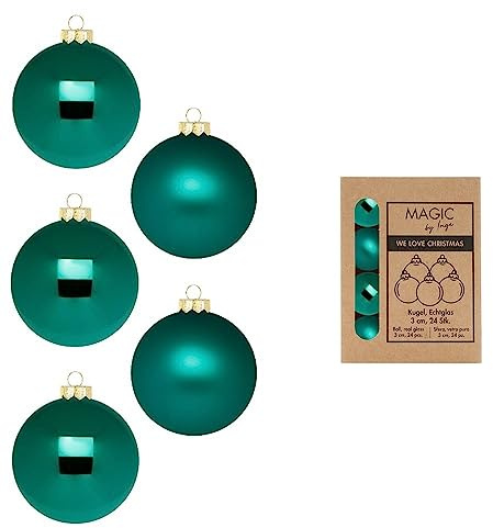 Julgranskulor glas, 3 cm x 24 stycken, små julgranskulor, grön, mörkgrön, smaragdgrön, djup skog