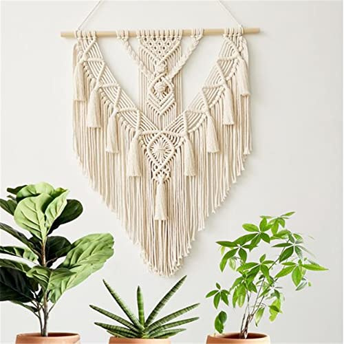 BMIDRUT Hanging Macrame Tapestry Woven Boho Wall Art Handmade Macrame Tapestry Home Wall Decor Wall Pediment 18x30 Inch (Beige)