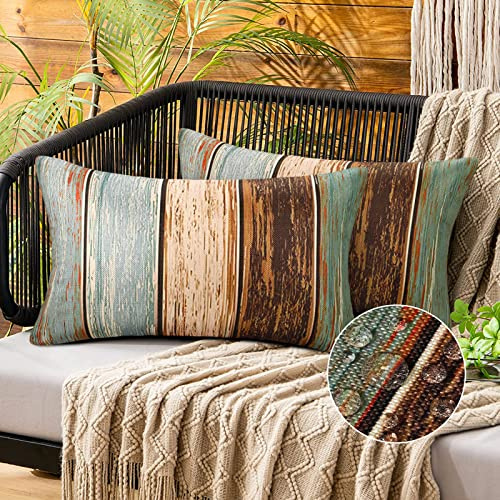 Federa per cuscino 30x50 cm, moderna, blu, verde, marrone, a righe, in legno, vintage, rustico