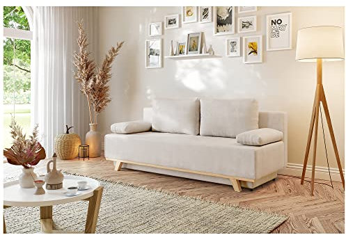MEBLINI Sofa mit Schlaffunktion - Schlafcouch Ausziehbar - Schlafsofa mit Bettkasten - Sofabett - Couch mit Schlaffunktion - Klappsofa - Zendaya - 200x89x95cm - Beige Samt