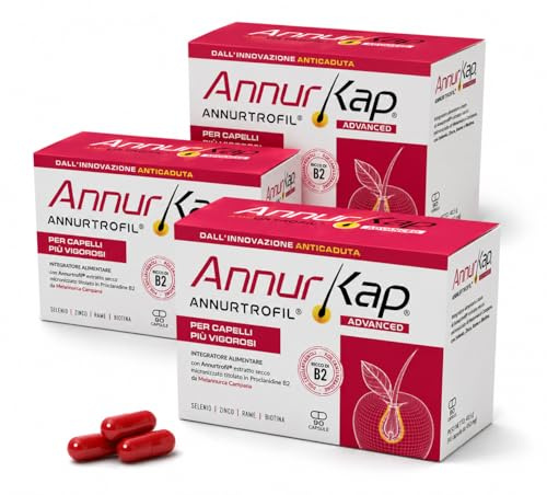 Annurkap ADVANCED Integratore Capelli Uomo Donna 270 Capsule | Formula Anticaduta, Annurtrofil® Melannurca Campana, Procianidina B2, Biotina, Zinco, Selenio e Rame