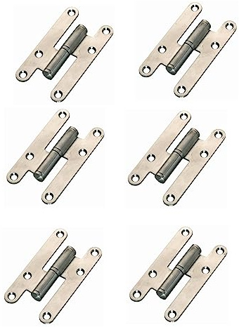 Lot de 6 charnières de portes intérieures en bois, matériau acier sans rivets, dimensions 100 x 57 mm avec coins ronds, différentes finitions, boulon de porte (droit, acier inoxydable)