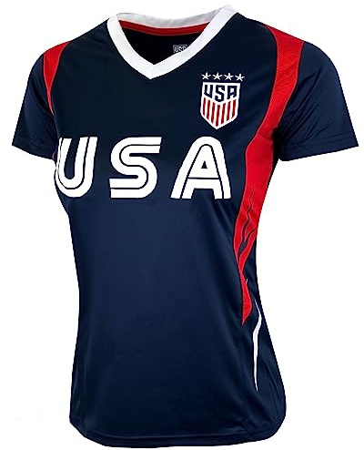 Icon Sports Official Licensed U.S. Soccer 4 Star USWNT Players Women's Gameday Shirts Football Tee Top | Navy, X-Large